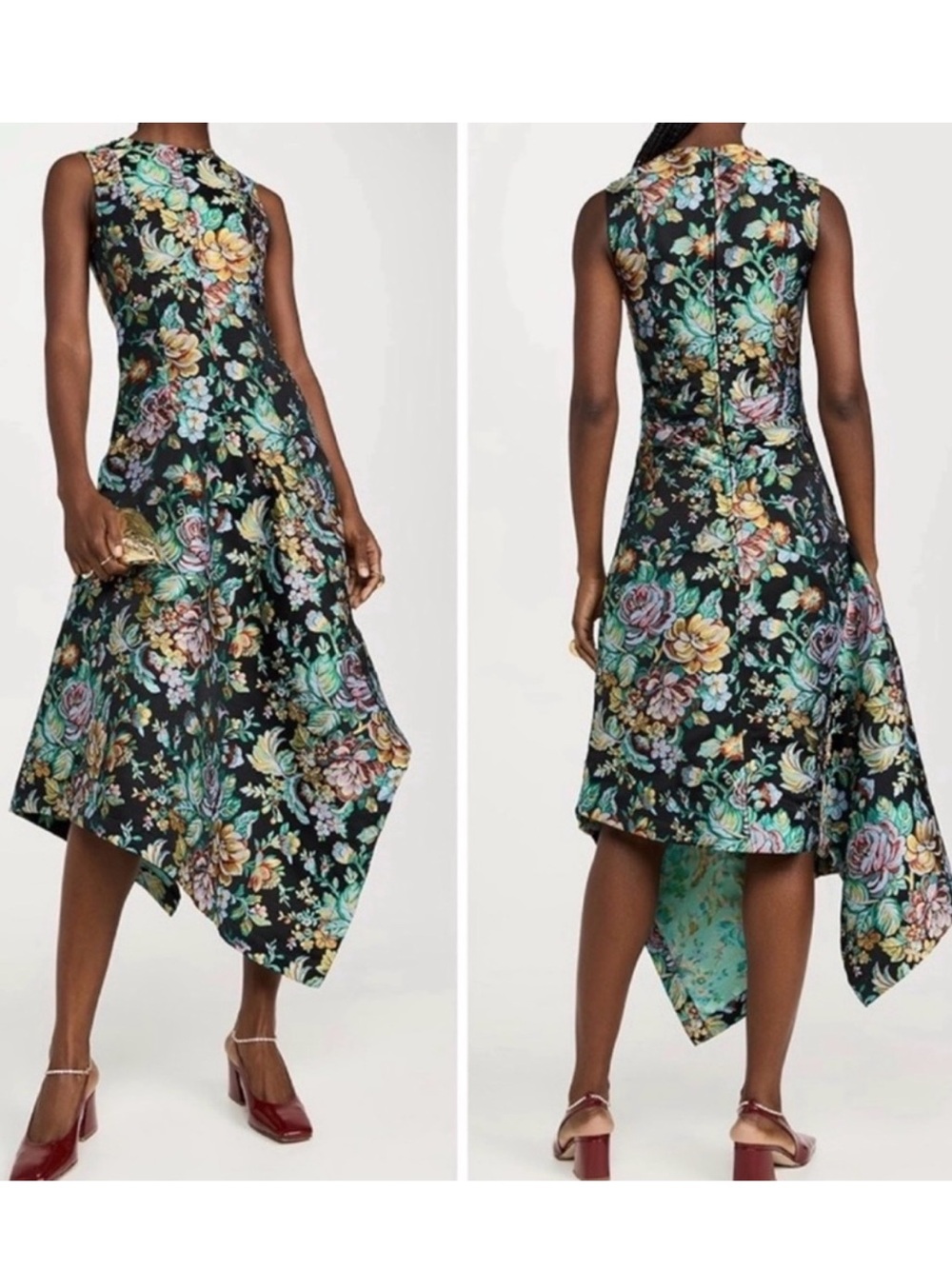 Marques Almeida Black Floral Brocade Handkerchief Dress